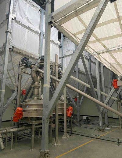 Storage silo complex for flour, sugar and milk powder.